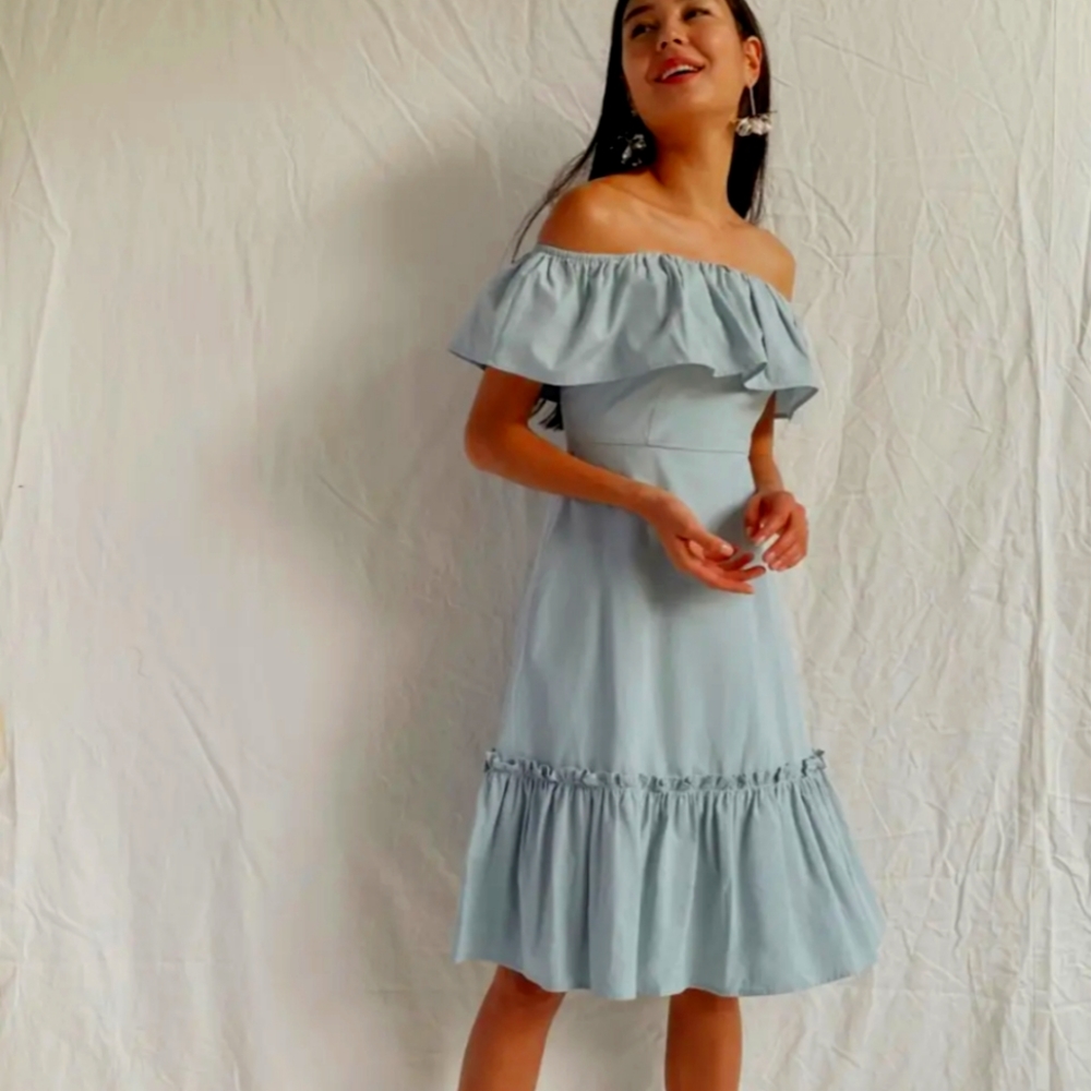 Ruffle hem off shoulder dress
